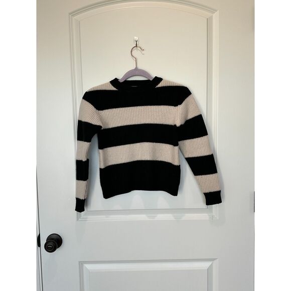Finger Denim Black and Cream Striped Sweater Merino Wool Size 10/11 - Picture 1 of 7